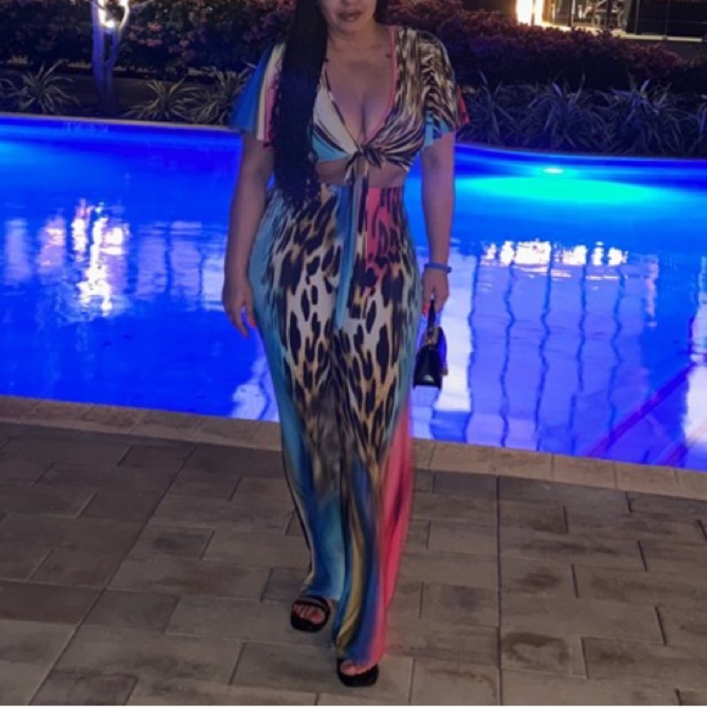 Leopard Print Bright Multi Colored Two Piece Pant… - image 5